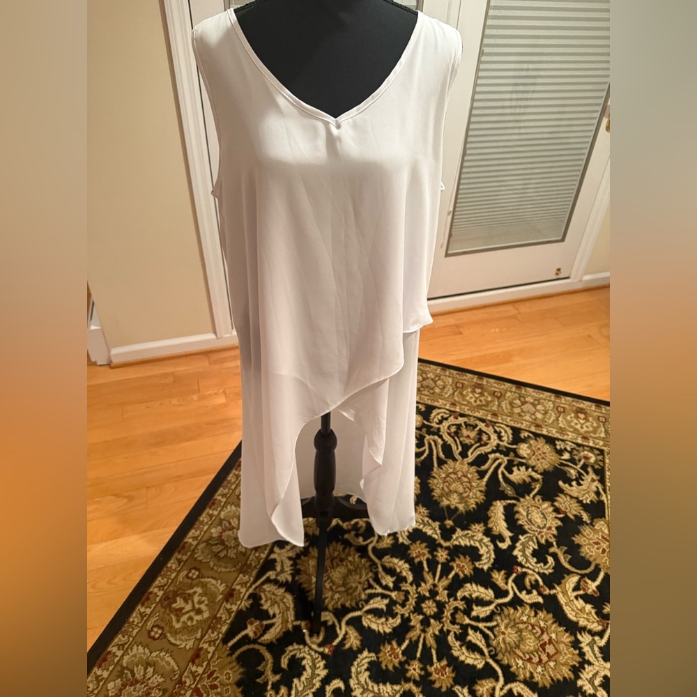 White Party Ready White Sleeveless V-Neck High Low Coverup/ Dress./ Shirt.